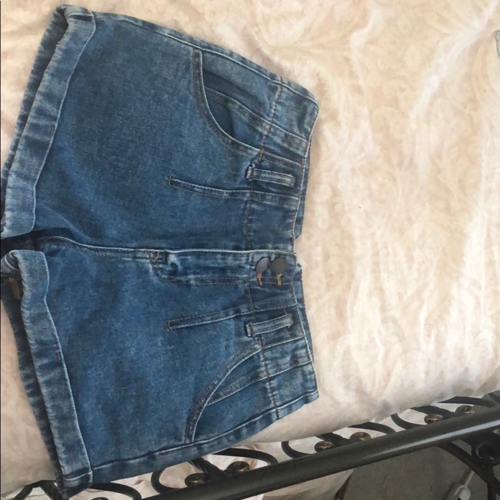High waisted denim shorts- dark wash